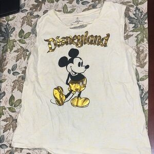 Disneyland Vintage Classic Mickey Gold Foil in Cream Muscle Tank sz L EUC